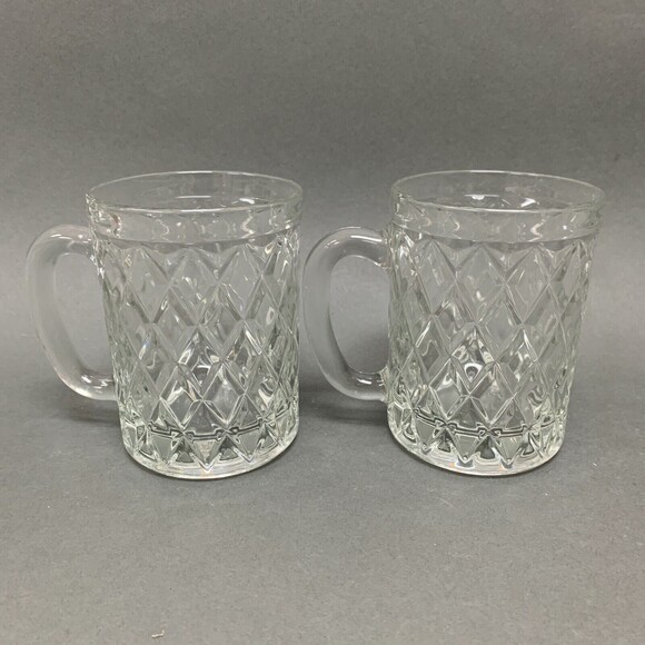 Paul Sebastian Inc. Diamond Glass Coffee Cups Mugs 4 3/8 High Lot of 2 - Picture 1 of 7